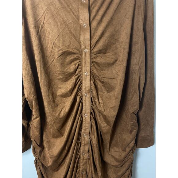 TORRID DRESS 5X BROWN FAUX SUEDE SHIRTDRESS MINI SHORT LONG SLEEVE BUTTON DOWN - Picture 5 of 8